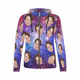 FacePajamas Hoodie-Full Zip-W Custom Face Full Zip Hoodie Starry Women's All Over Print Zipper Hoodie with Husband Face