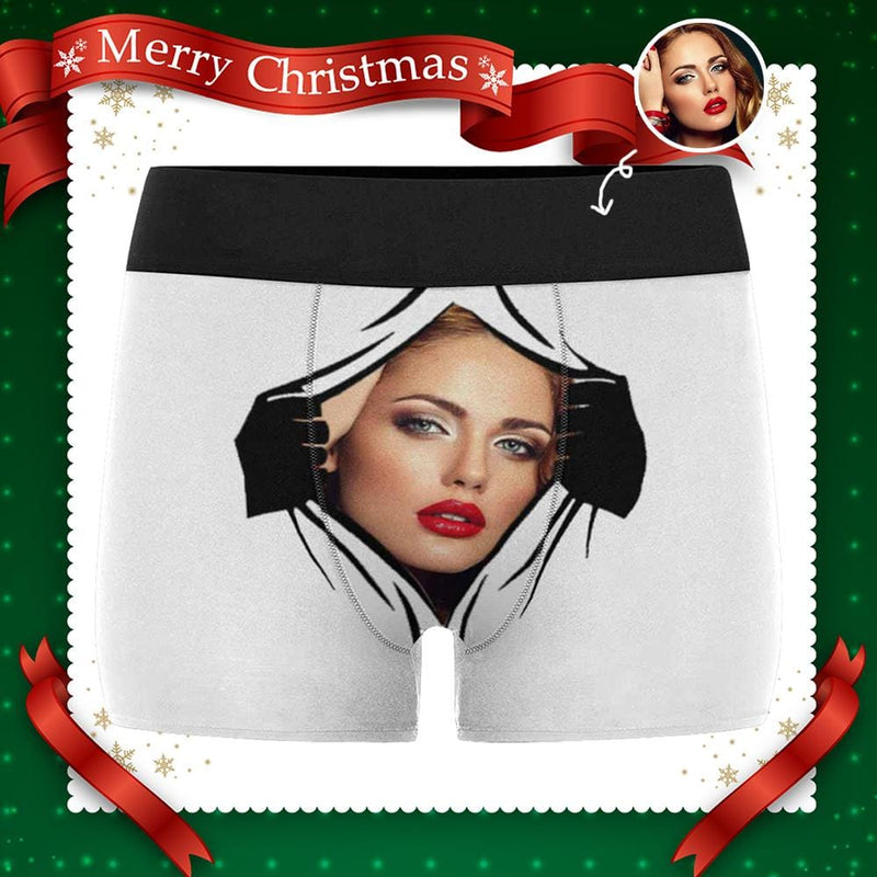FacePajamas Men Underwear Custom Face Hands White Men's Boxer Briefs Personalized Photo Funny Boxer Underwear Novelty Boxers For Valentine's Day Gift
