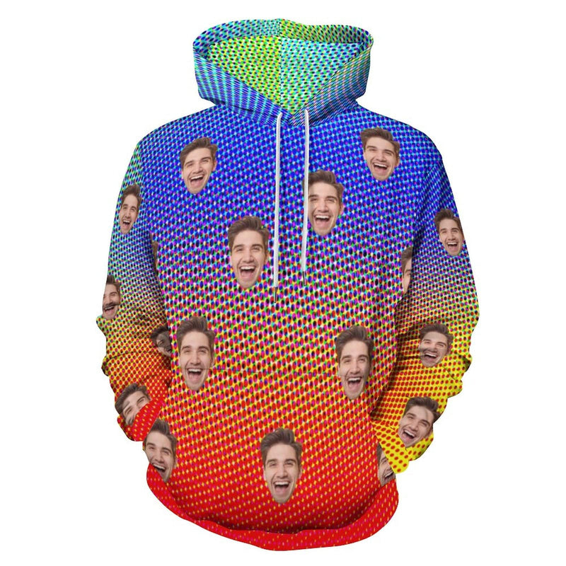 FacePajamas Hoodie-2WH-SDS Custom Face Hoodie Cool?Hoodie?Designs Colorful Large Size Hooded Pullover Personalized Big Face Loose Hoodie Top Outfits
