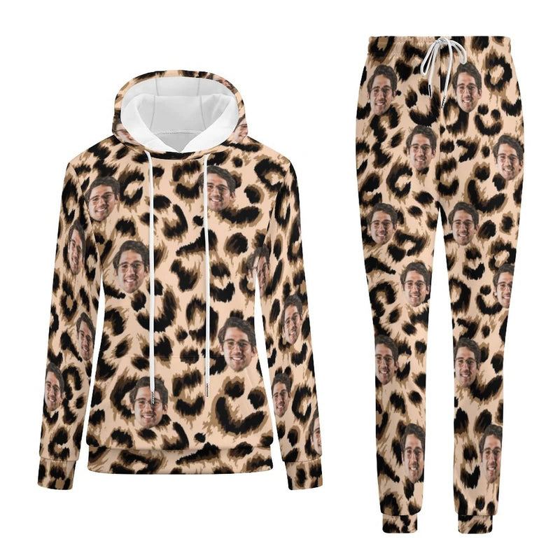 FacePajamas Hoodie Set-2WH-SDS Custom Face Leopard Hoodie Sweatpant Set Personalized Unisex Loose Hoodie Top Outfits