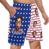 FacePajamas Pajama Shorts Custom Face Men's Pajama Shorts Personalized American Flag Sleepwear Shorts