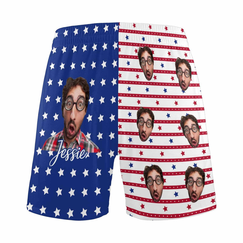 FacePajamas Pajama Shorts Custom Face Men's Pajama Shorts Personalized American Flag Sleepwear Shorts