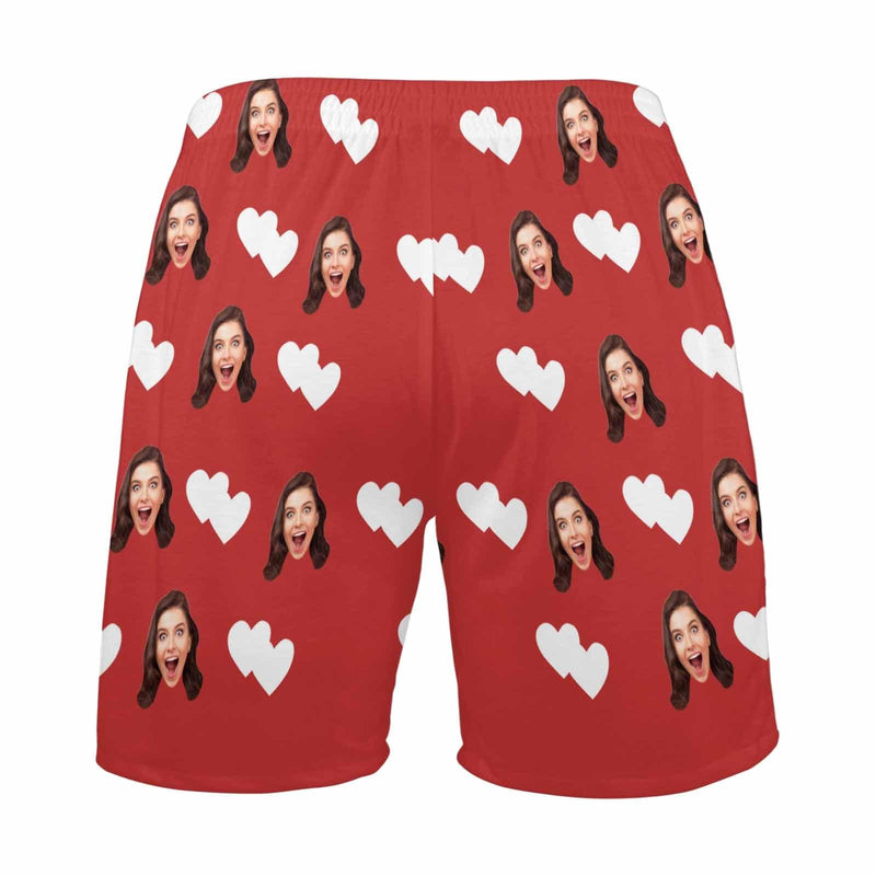 FacePajamas Custom Face Men's Pajama Shorts Personalized Love Heart Sleepwear Shorts