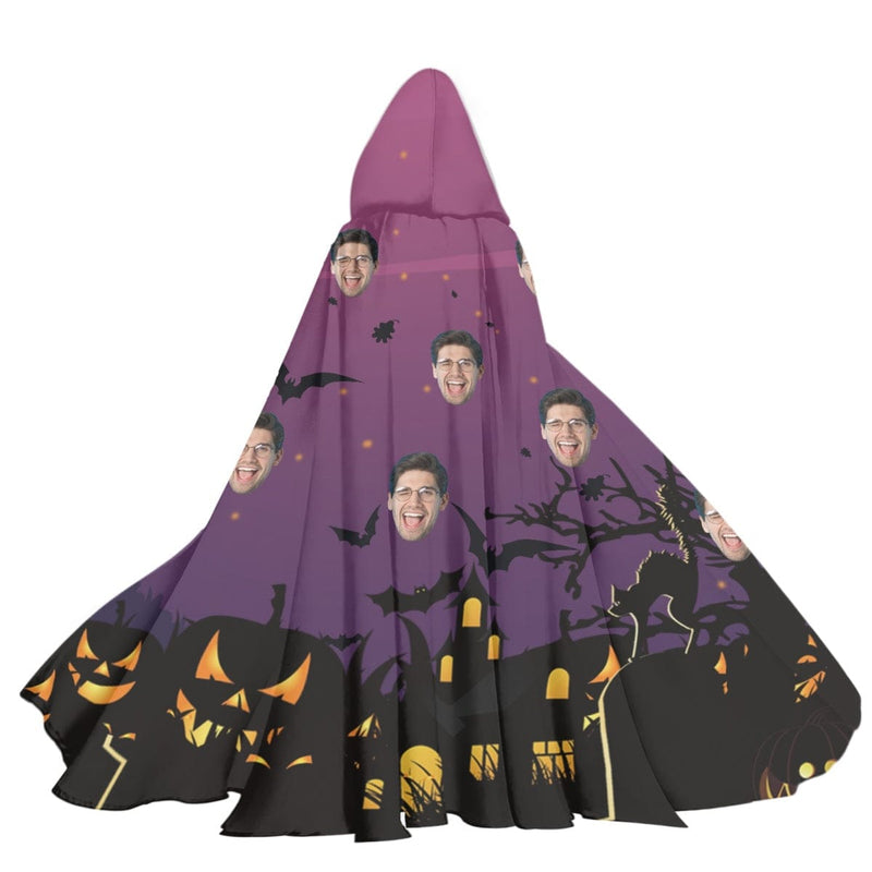 FacePajamas Halloween Cloak-2ML-ZD Custom Face Purple Unisex Hooded Halloween Cloak for Adult and Kids Cosplay Costumes Wizard Cape with Hat