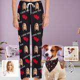 FacePajamas Pajama Pants& Bandana-2ML-SDS Custom Face Red Heart&I Love You Pajama Pants and Pet Dog Bandana