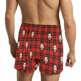 FacePajamas Men Underwear-shorts Custom Face Red Plaid Boxer Shorts Pure Cotton Shorts for Men