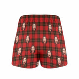 FacePajamas Men Underwear-shorts Custom Face Red Plaid Boxer Shorts Pure Cotton Shorts for Men