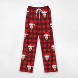 FacePajamas Pajama Pants& Bandana-2ML-SDS Custom Face Red Plaid Christmas Hat Pajama Pants and Pet Dog Bandana