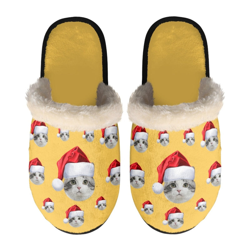 FacePajamas Slippers-2ML-ZD Custom Face Santa Hat Fuzzy Slippers for Women and Men Christmas Personalized Photo Non-Slip Slippers Indoor Warm House Shoes
