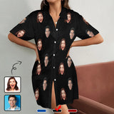 FacePajamas Pajama-2ML-MTMS Custom Face Solid Color Satin Nightgown For Women Silk Nightshirt Button Down Pajamas Dress Boyfriend Sleepshirt S-3XL