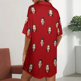 FacePajamas Pajama-2ML-MTMS Custom Face Solid Color Satin Nightgown For Women Silk Nightshirt Button Down Pajamas Dress Boyfriend Sleepshirt S-3XL