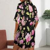 FacePajamas Pajama-2ML-MTMS Custom Face Vegetation Black Satin Nightgown For Women Silk Nightshirt Button Down Pajamas Dress Boyfriend Sleepshirt S-3XL