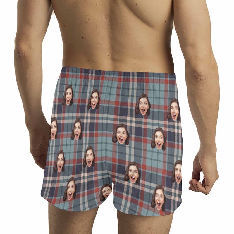 FacePajamas Men Underwear-shorts Custom Face Vintage Plaid Boxer Shorts Pure Cotton Shorts for Men