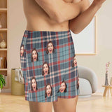 FacePajamas Men Underwear-shorts Custom Face Vintage Plaid Boxer Shorts Pure Cotton Shorts for Men