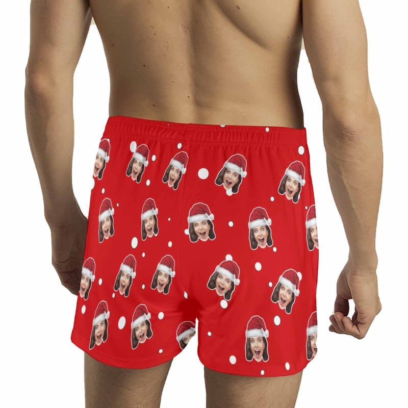FacePajamas Men Underwear-shorts Custom Face White Dot Christmas Boxer Shorts Pure Cotton Shorts for Men