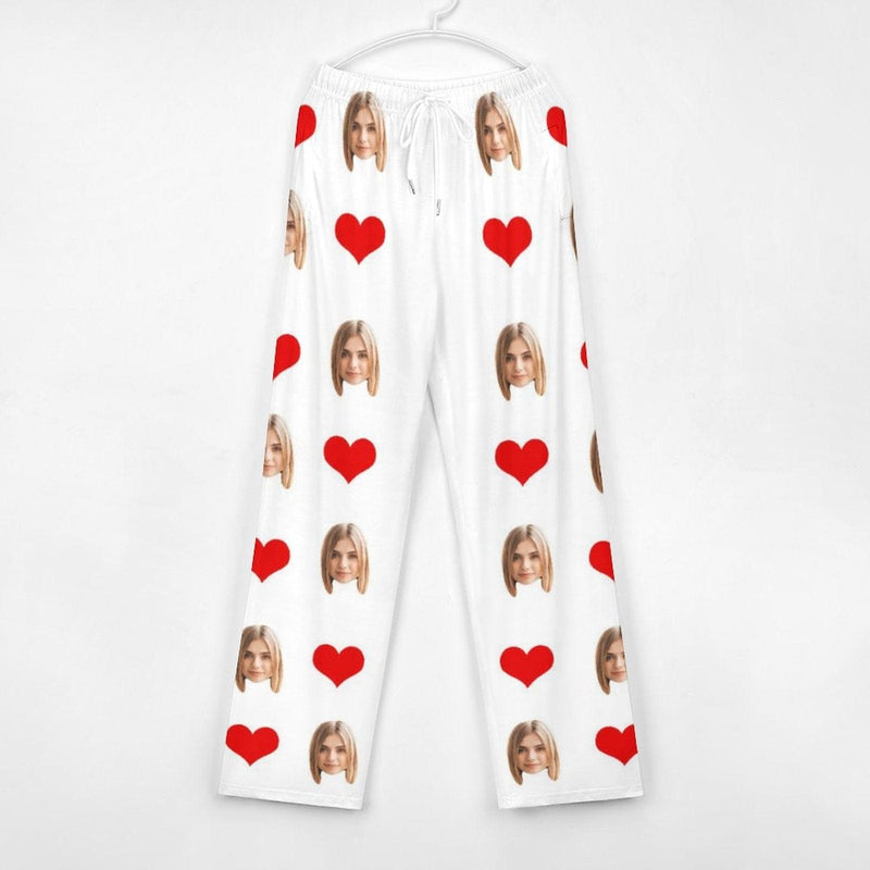 FacePajamas Pajama Pants& Bandana-2ML-SDS Custom Face With Red Heart Pajama Pants and Pet Dog Bandana