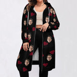 FacePajamas Hoodie-Full Zip-2ML-SDS Custom Face Women's Full Zip Hoodie Design Red Love Long Sleeve Personalized Long Hoodie with Pockets