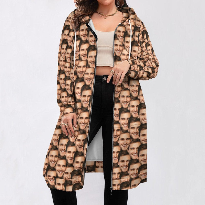 FacePajamas Hoodie-Full Zip-2ML-SDS Custom Face Women's Full Zip Hoodie Design Seamless Long Sleeve Personalized Long Hoodie with Pockets