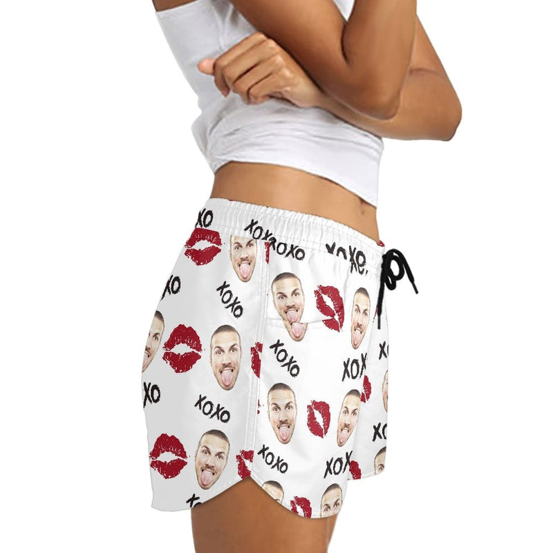 FacePajamas Pajama Pants Custom Face Women's Pajama Shorts Personalized Red Lips Sleepwear Shorts