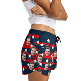 FacePajamas Pajama Pants Custom Face Women's Pajama Shorts Personalized USA Flag Sleepwear Shorts