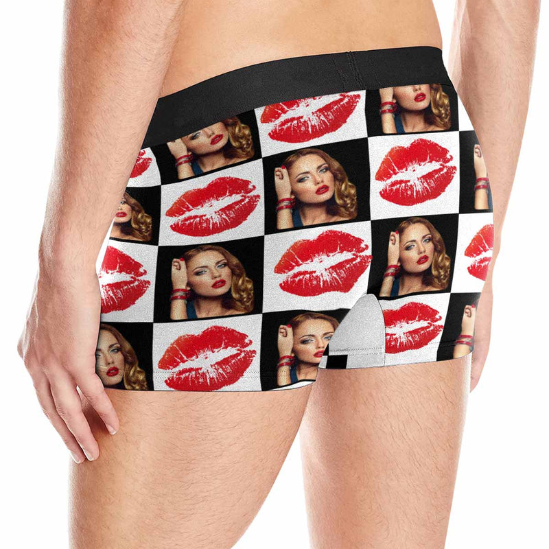 FacePajamas Men Underwear Custom Girlfriend Face Grids Lips Men's Boxer Briefs Made for You Custom Underwear Unique Valentine's Day Gift