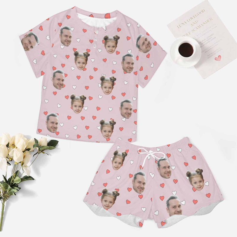 FacePajamas Custom Multi Faces Women's Short Sleeve  Pajmama Set Personalized Gift For Mother's Day
