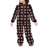 FacePajamas Hooded Onesie-Kid-2ML-ZD Custom Pet Face Black Unisex Jumpsuits Zip Up Hoodie Onesie with Pockets for Kids Boys Girls