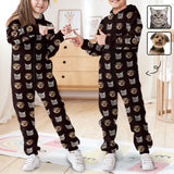 FacePajamas Hooded Onesie-Kid-2ML-ZD Custom Pet Face Black Unisex Jumpsuits Zip Up Hoodie Onesie with Pockets for Kids Boys Girls