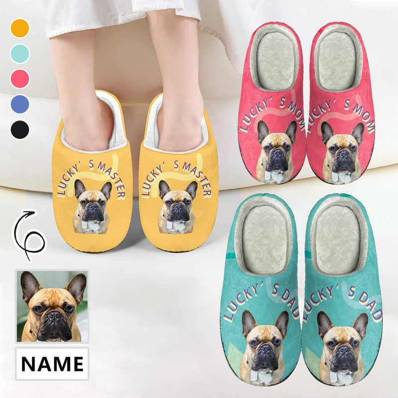 FacePajamas Slippers-2ML-ZD Custom Pet Face&Name Multicolor Cotton Slippers for Adult&Kids Personalized Non-Slip Slippers Warm House Shoes