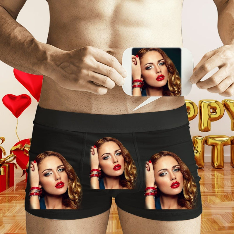 FacePajamas Men Underwear Custom Photo Men's Boxer Briefs Print Your Own Personalized Boxers Underwear with Photo Valentine Gift for Boyfriend Husband