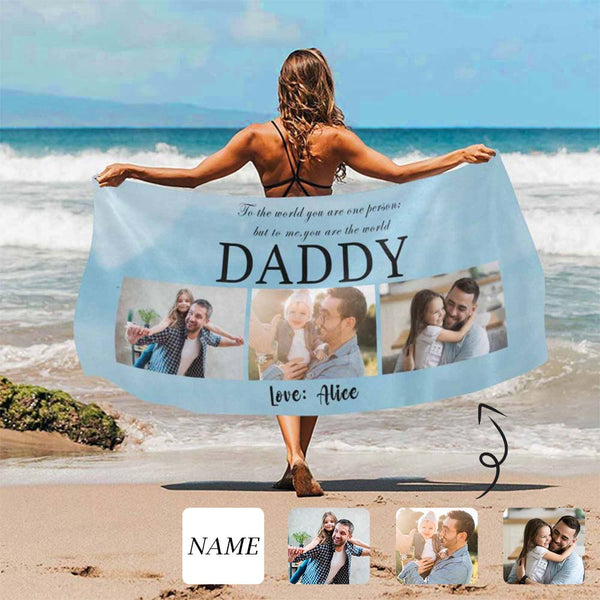 FacePajamas Beach Towel-2ML-SDS Custom Photo&Name My Daddy Beach Towel Quick-Dry, Sand-Free, Super Absorbent, Non-Fading, Beach&Bath Towel Beach Blanket Personalized Beach Towel