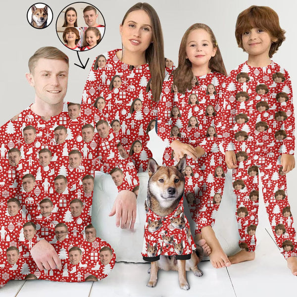 FacePajamas Pajama Mix Set Custom Photo Red Pajamas Personalized Family Matching and Pet Hoodie Set Christmas Matching Sleepwear