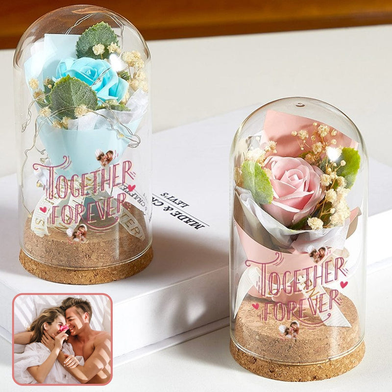 FacePajamas Valentine Gift Custom Photo Together Forever Eternal Flowers Glass Cover Ornaments Valentine's Day Gift For Her