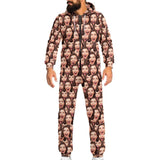 FacePajamas Hooded Onesie-2ML-ZD Custom Seamless Face Unisex Adult Hooded Onesie Jumpsuits with Pocket Personalized Zip One-piece Pajamas for Men and Women