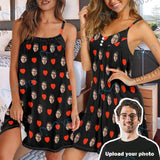 FacePajamas Pajama-2ML-ZD Custom Your Husband's Face Women Love Pattern Suspender Nightdress Sleeveless Nightgown Soft Sleep Dress