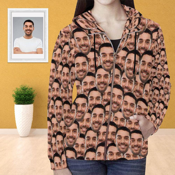 FacePajamas Hoodie-Full Zip-W ¡¾Discount - limited time¡¿Custom Face Women's All Over Print Full Zip Hoodie Personalized Husband Seamless Face Hoodie