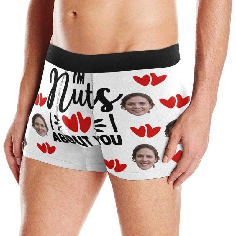 FacePajamas Men Underwear Face / White / XS Custom Face Boxer Briefs I'm Nuts About You Personalized Photo Undies Face Boxer Underwear Valentine's Day for Him