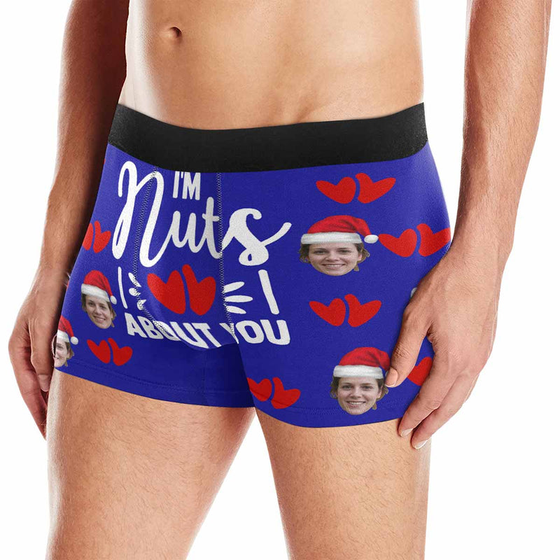 FacePajamas Men Underwear Face with Santa Hat / Blue / XS Custom Face Boxer Briefs I'm Nuts About You Personalized Photo Undies Face Boxer Underwear Valentine's Day for Him