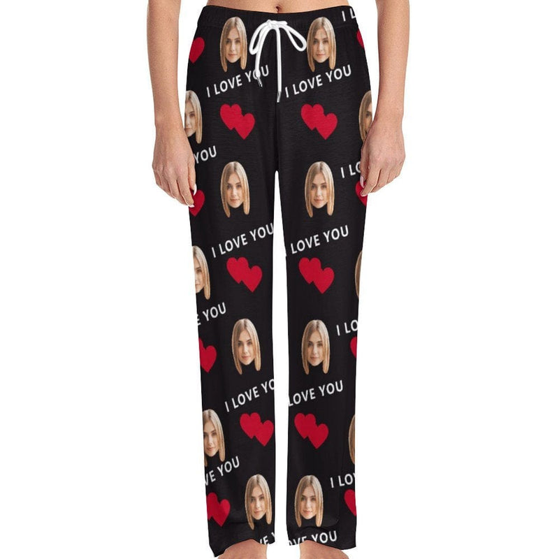 FacePajamas Pajama Pants& Bandana-2ML-SDS For Adult-Pajama Pants / S Custom Face Red Heart&I Love You Pajama Pants and Pet Dog Bandana
