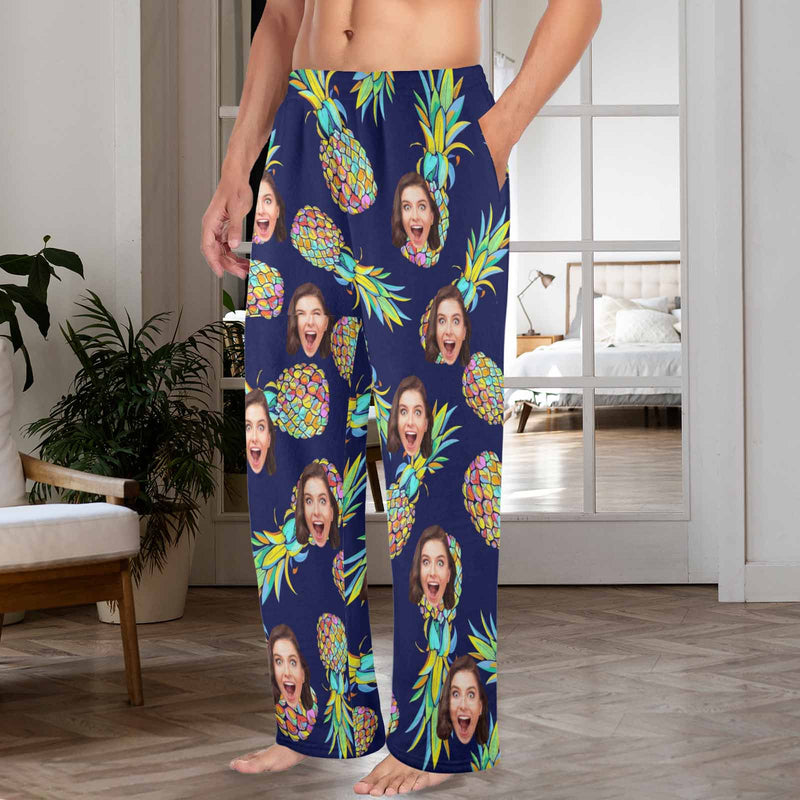 FacePajamas Pajama Shirt&Pants-Fleece For Men / S Coral Fleece Pajama Trousers-Custom Face Pineapple Print Warm and Comfortable Sleepwear Long Pajama Pants For Men Women
