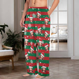 FacePajamas Pajama Shirt&Pants-Fleece For Men / S Coral Fleece Pajama Trousers-Custom Face Red And Green Christmas Snowflake Warm and Comfortable Sleepwear Long Pajama Pants For Men Women