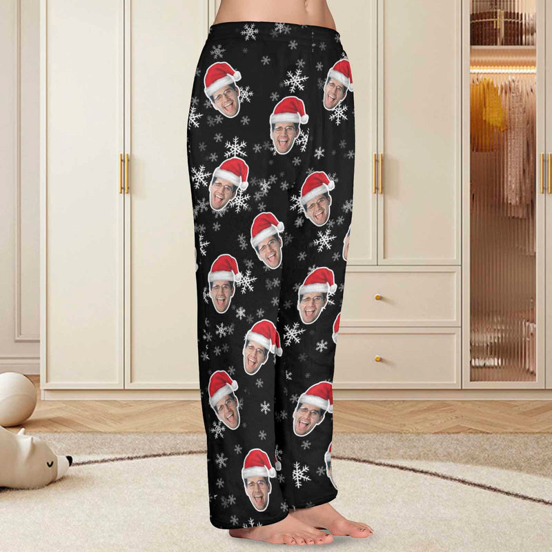 FacePajamas Pajama Shirt&Pants-Fleece For Women / S Coral Fleece Pajama Trousers-Custom Face Christmas Snowflake Warm and Comfortable Sleepwear Long Pajama Pants For Men Women