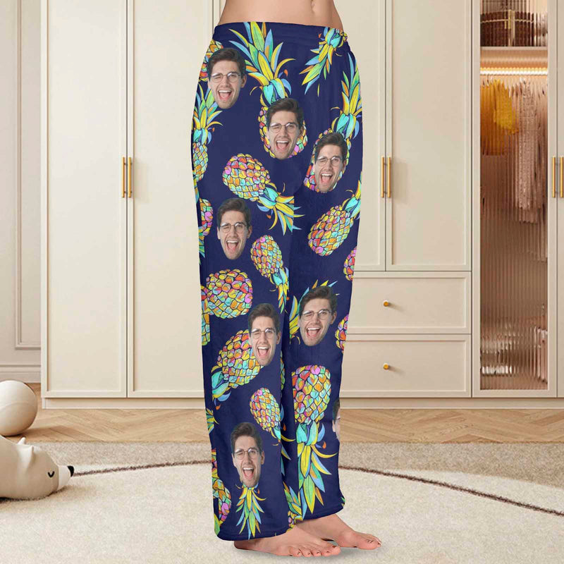 FacePajamas Pajama Shirt&Pants-Fleece For Women / S Coral Fleece Pajama Trousers-Custom Face Pineapple Print Warm and Comfortable Sleepwear Long Pajama Pants For Men Women