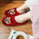 FacePajamas Slippers For Women / S Rose Custom Couple Photo All Over Print Personalized Non-Slip Cotton Slippers For Couple Girlfriend Boyfriend
