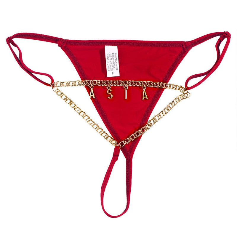 FacePajamas Women Underwear-1YN-SMT Gold letters / Dark Red Custom Name Waist Chain for Women Personalized Stainless Steel Metal Letters Chain Body Jewelry Bikini Thong Sexy Party Gift(DHL is not supported)