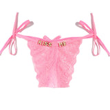 FacePajamas Women Underwear-1YN-SMT Gold letters / Pink Custom Name Sexy Panty Thongs Open Crotch Crotchless Underwear Butterfly Lace G-string