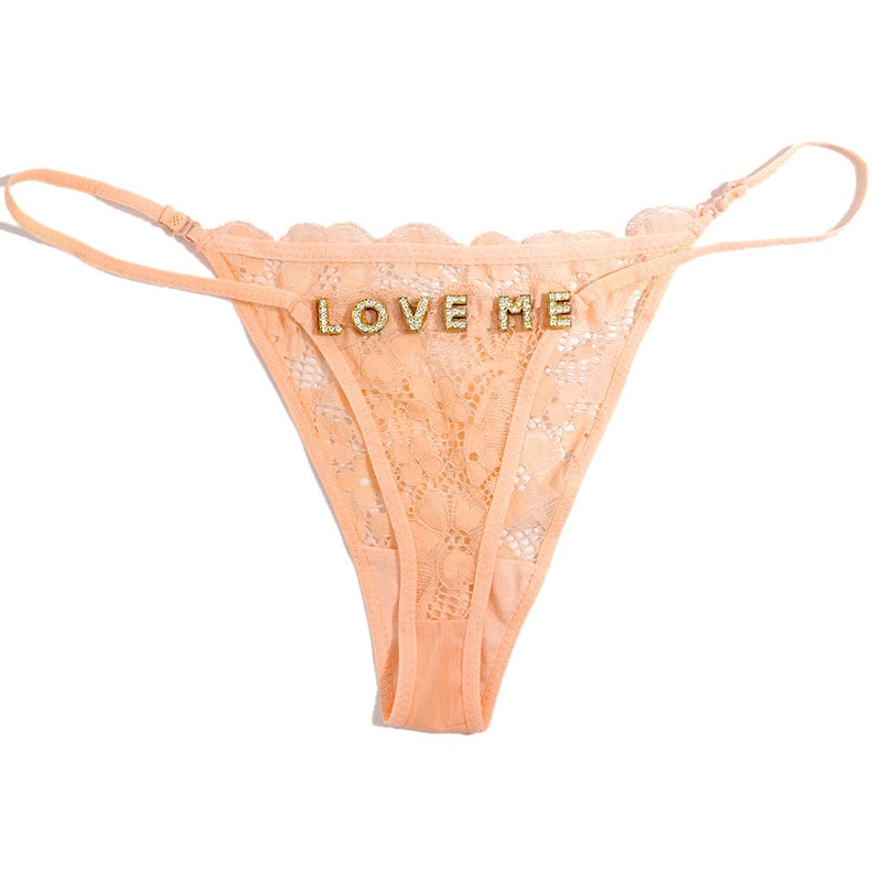 FacePajamas Women Underwear-1YN-SMT Gold letters / Pink / M(Below 60KG) Sexy Customized Name Crystal Letter Lace Panties Women Underwear Briefs Thong Transparent Lingerie G string Intimates Girls Gift(DHL is not supported)