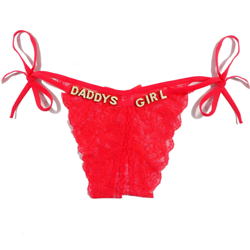 FacePajamas Women Underwear-1YN-SMT Gold letters / Red Custom Name Sexy Panty Thongs Open Crotch Crotchless Underwear Butterfly Lace G-string