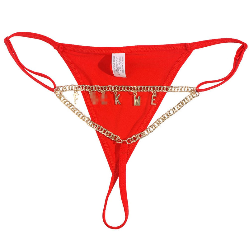 FacePajamas Women Underwear-1YN-SMT Gold letters / Red Custom Name Waist Chain for Women Personalized Stainless Steel Metal Letters Chain Body Jewelry Bikini Thong Sexy Party Gift(DHL is not supported)