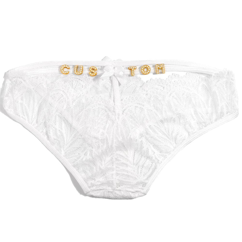 FacePajamas Women Underwear-1YN-SMT Gold letters / White / M£¨Below 60KG£© Custom Letters Name Sexy Transparent Lace Women's Low Rise Triangle Pants Underwear T-pants Personalized Gift(DHL is not supported)